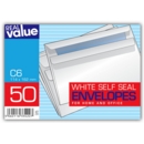 ENVELOPES,S/Seal White C6 50's Real Value