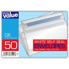 ENVELOPES,S/Seal White C6 50's Real Value