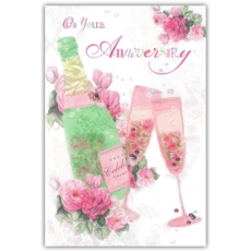 GREETING CARDS,Your Anni.6's Champagne,Floral & Flutes