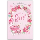 GREETING CARDS,Baby Girl 6's Floral Pram