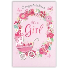 GREETING CARDS,Baby Girl 6's Floral Pram