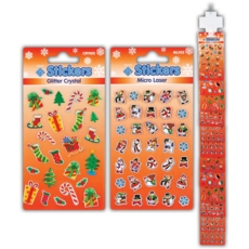 XMAS STICKERS,Glitter Crystal/ Micro Laser Asst. Clip Strip