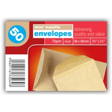 MONEY ENVELOPES,Brown 98x67mm Mini Manilla 50's