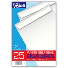 ENVELOPES,S/Seal White C4 25's Real Value