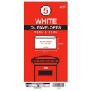 WHITE ENVELOPES,Handy Pack Peel & Seal DL 5's