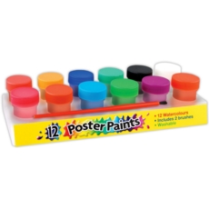 POSTER PAINTS Tubs Watercolour 12's AsstCol. inc.Brush  CB366