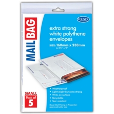 MAIL BAG,Poly 16x23cm 5's (Small) H/pk 75 Micron C260