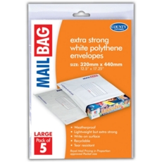 MAIL BAG,Poly 32x44cm 5's (Large) H/pk 75 Micron C262