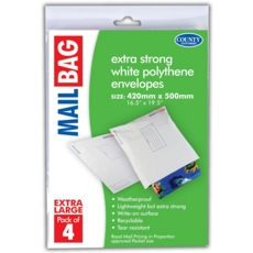 MAIL BAG,Poly 42x50cm 4's (Extra Large) H/pk 75 Micron C