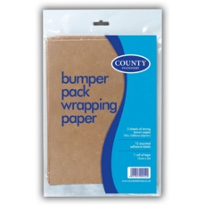 KRAFT PAPER, 3 Sheets 75x100cm 12 Labels & 12mmTape H/pk C56