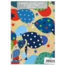 GIFT WRAP PACKETS,Blue Balloons, Spots & Stars H/pk