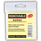REMOVABLE NOTES,Yellow 75x75mm 100