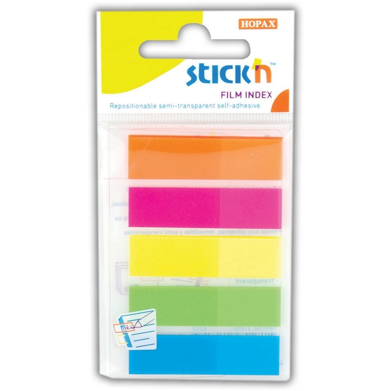 STICK ON INDEX NOTES,5 Strip Set 45x12mm H/pk (Hopax)