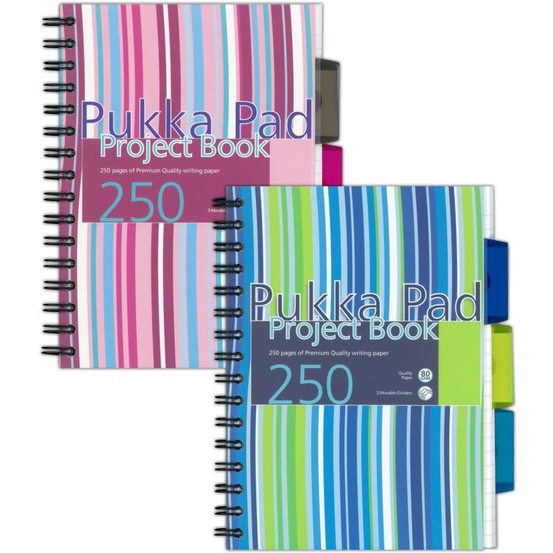 PROJECT BOOK,Pukka Pad,A5 Twin Wire Stripe Design Asst.250pg