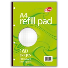 REFILL PAD,A4 Squares 5mm CLUB 160 page 80lv