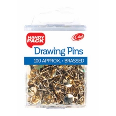 DRAWING PINS,Brass 9mm 100's H/pk (Handy Pack)        CB587