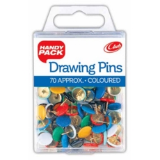 DRAWING PINS,Col. 9.5mm 100's H/pk (Handy Pack)        CB588