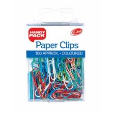 PAPER CLIPS,Asst.Cols 28mm 100's H/pk (Handy Pack) CB590