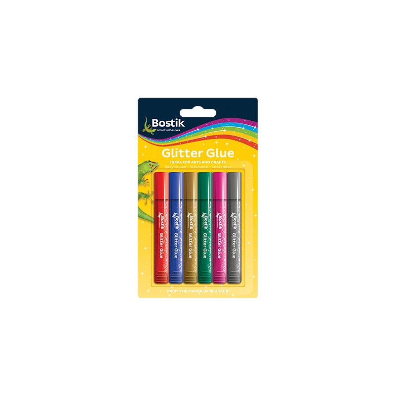 BOSTIK GLITTER GLUE PENS 6 x 10.5ml Assorted Cols. I/cd