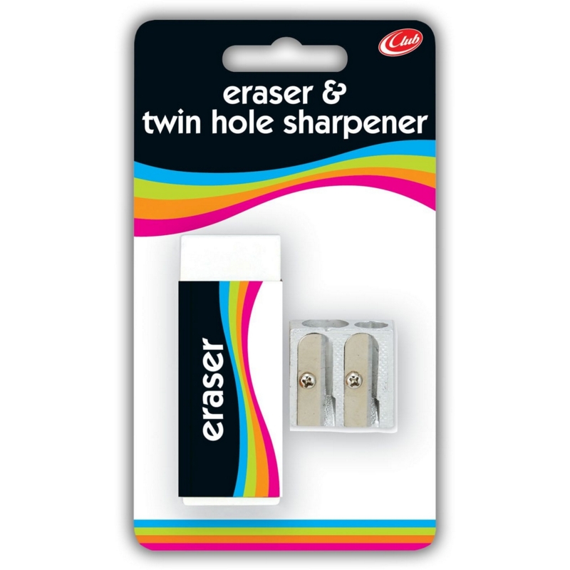 PENCIL SHARPENER,Metal 2 Hole Plus ERASER Club I/cd