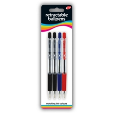 BALL PEN,Retractable 4's Asst. I/cd (Club)