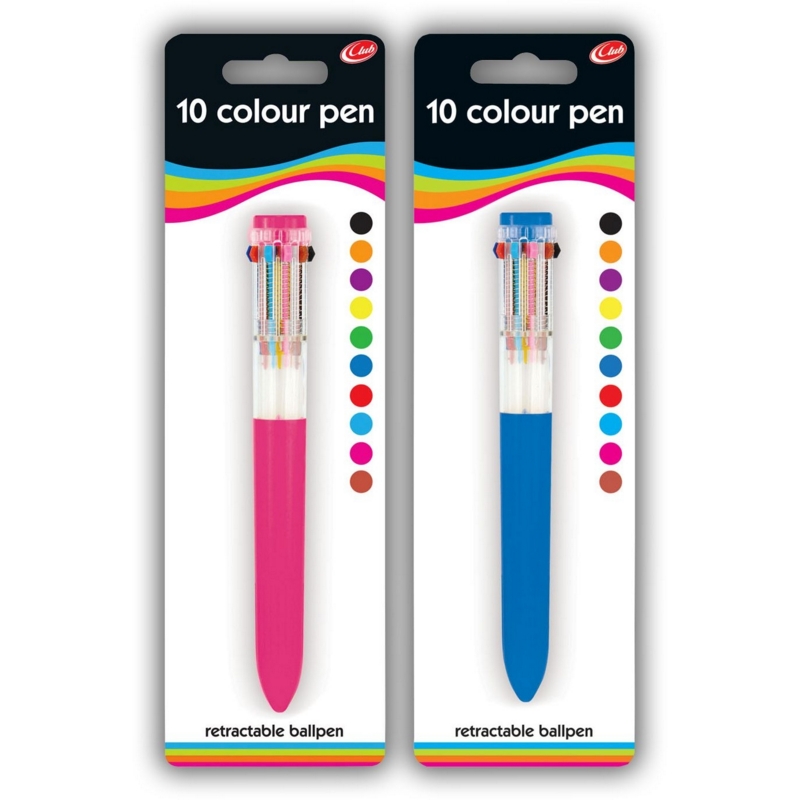 BALL PEN,Retractable 10 Cols I/cd (Club)