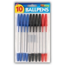 BALL PEN,Stick Black/Blue/Red 10's H/pk