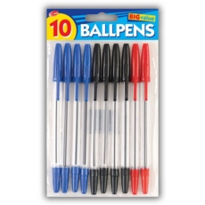 BALL PEN,Stick Black/Blue/Red 10's H/pk