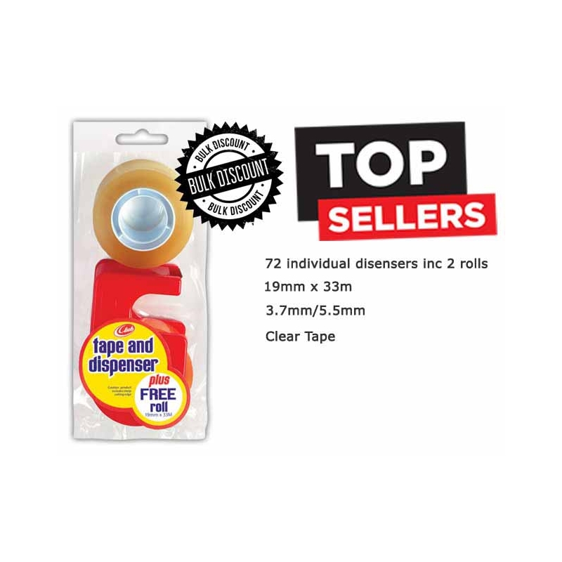 CLEAR TAPE,+Dispenser 2 Rolls 19x33 (Multi Pack Price,3x24)