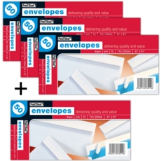 WHITE ENVELOPES,Peel & Seal DL 50's(3pks + 1 FOC)