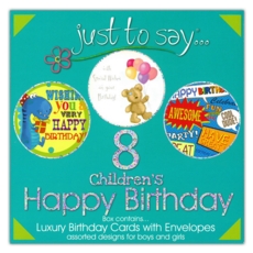 GREETINGS CARDS,Childrens Birthday Sq, 8 Asst(Was 1.99)