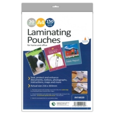 LAMINATING POUCHES,A4 20's (150 Microns) H/pk