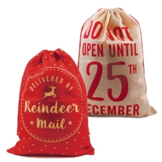 SANTA SACK,Hessian 73 x 50cm 2 Assorted Designs