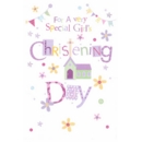 GREETING CARDS,Christening Girl 6's Bunting & Flowers