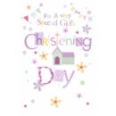CHRISTENING CARDS,Baby Girl 6's Bunting & Flowers