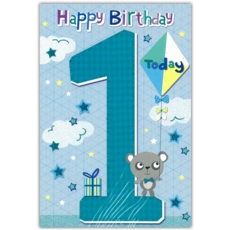 AGE 1 CARDS, 6's Male Panda Bear with Kite & Present