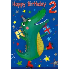 AGE 2 CARDS,Male 6's Crocodile  with Presents