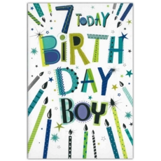 AGE 7 CARDS,Male 6's Candles & Text