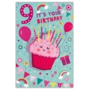 GREETING CARDS,Age 9 Female 6's Cake Balloons Presents