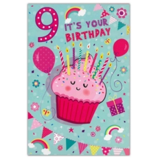 AGE 9 CARDS,6's Female Cake Balloons Presents