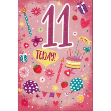 AGE 11 CARDS,Female 6's Party, Cake, Candles etc.