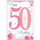 GREETING CARDS,Age 50 Female 6's Floral Champagne Flutes
