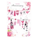 GREETING CARDS,Your Anni.6's Bunting, Champagne & Hearts