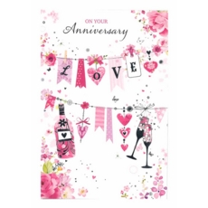 ANNIVERSARY CARDS,Your 6's Bunting, Champagne & Hearts