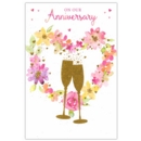 GREETING CARDS,Our Anni.6's Floral Heart & Flutes