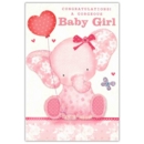 GREETING CARDS,Baby Girl 6's Elephant & Hearts
