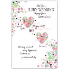 GREETING CARDS,Your Ruby Anni. 12's Floral Hearts