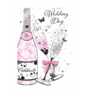 WEDDING DAY CARDS, 6's Pink Bubbly & Flutes