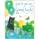 GREETING CARDS,Good Luck 6's Black Cat & Four Leaf Clovers