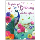 BIRTHDAY CARDS,6's Floral Peacock (Was £1.49)
